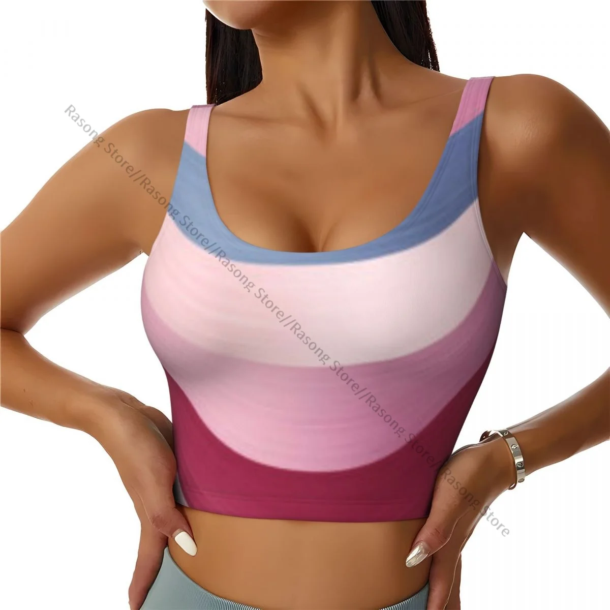 Women Sexy Sports Vest Colorful Wavy Stripes Background Female Streetwear Sport Lingerie Tee Crop Top