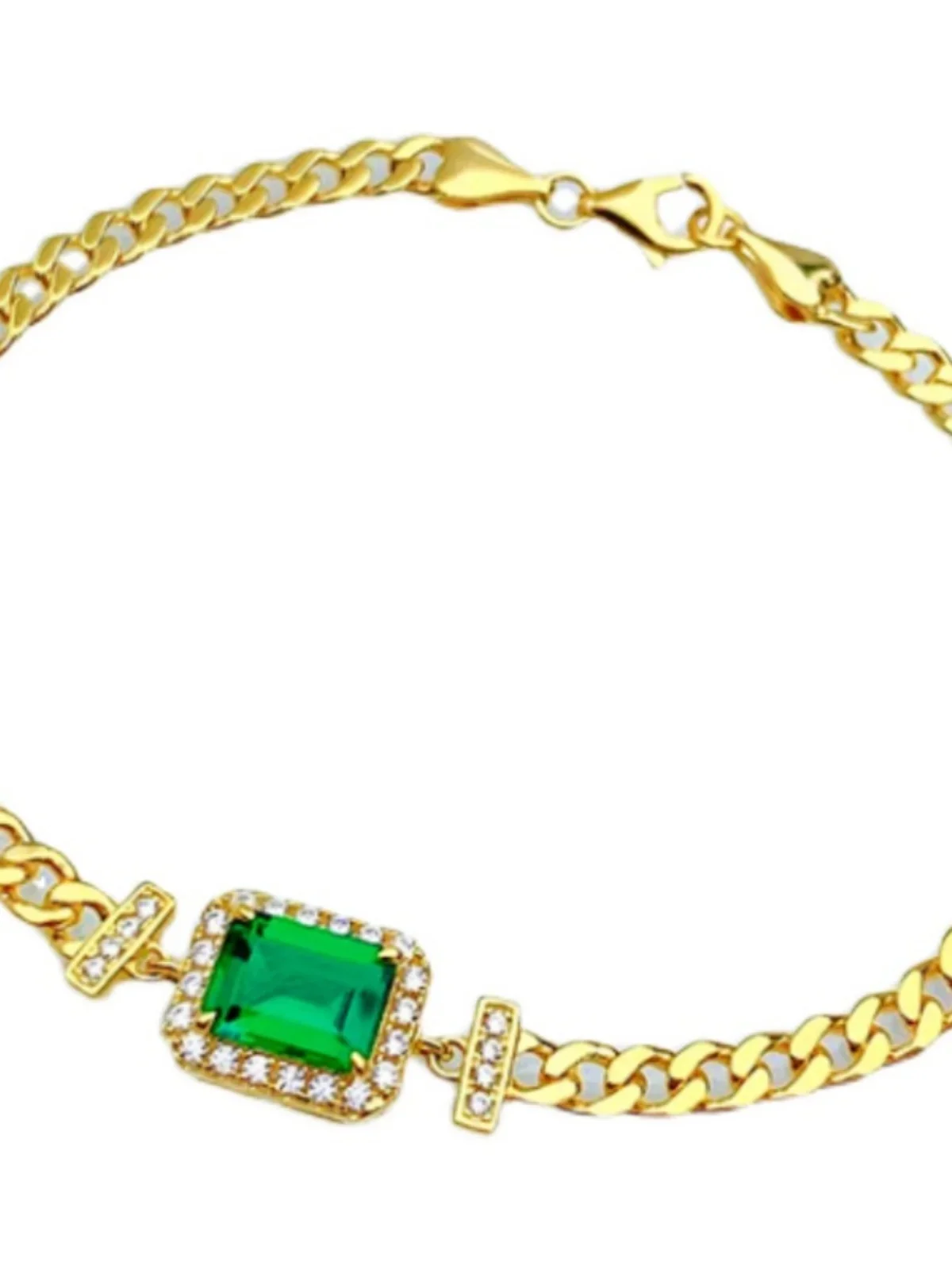2 carat fashionable green Cuban bracelet s925 sterling silver summer new ins niche design gold-plated wedding jewelry image 5