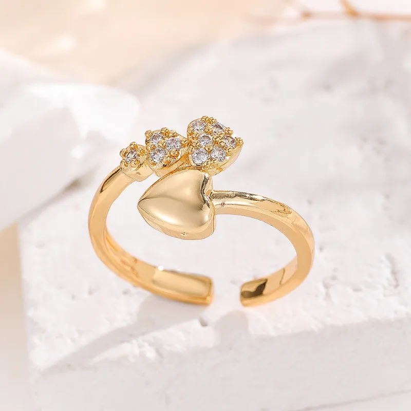 2025 New Love Opening Ring for Women's Niche Design, Light Luxury, High Grade, Fashionable Zircon finger