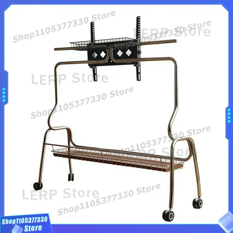for Medieval Ins Style 304 Stainless Steel Mobile TV Stand with Wheels for Small Apartments Fits 26-65 Inch TVs