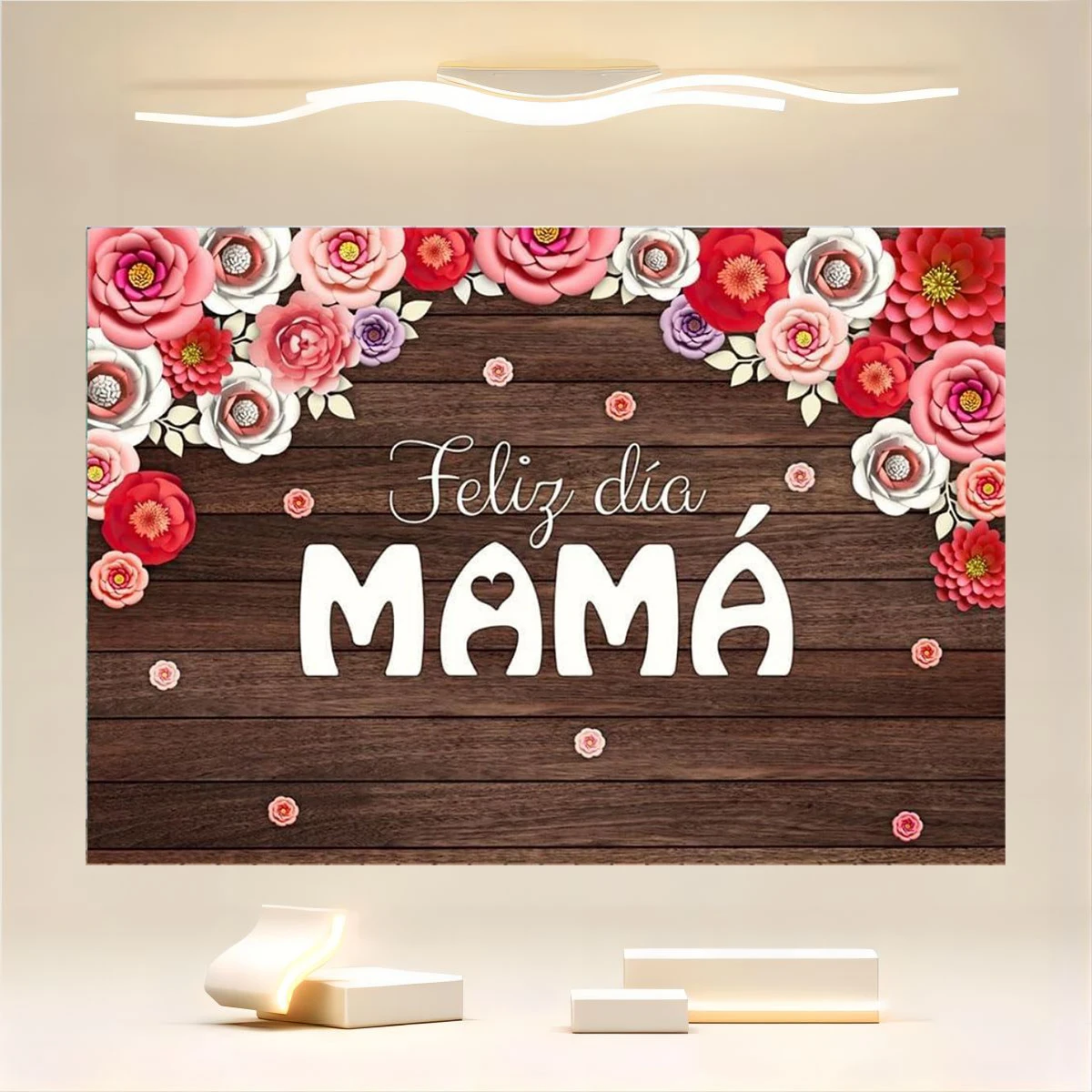 Happy Mother's Day Feliz Dia Mama Mexico Carnival Theme Flower Countryside Wooden Flooring Thanks to Mom's Best Mom Party Banner