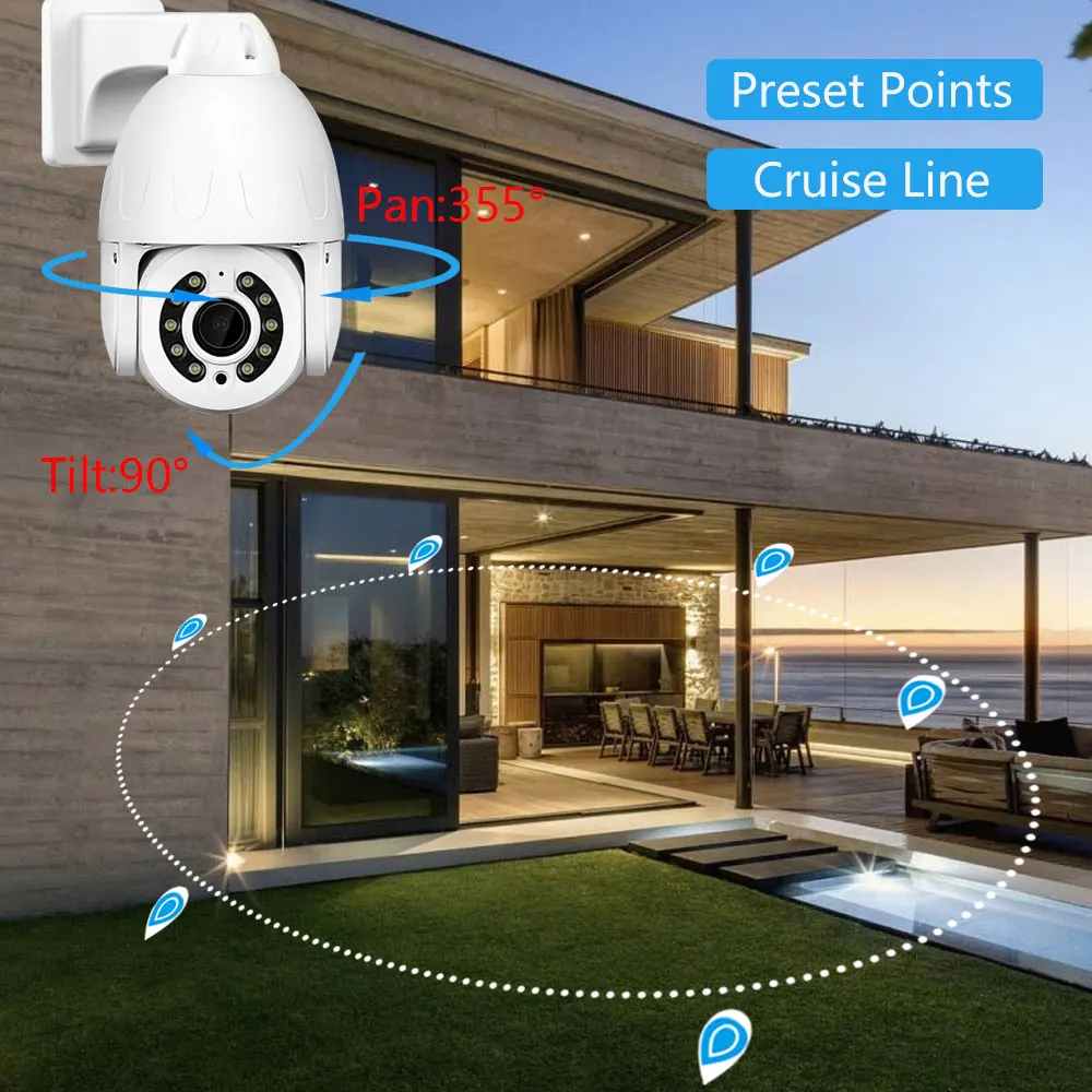 RU.3G 4G SIM Card 4K 8MP Wireless Security PTZ Kамера WIFI Dome 5MP 5X 10X Auto Zoom Human Tracking Two Way Audio IR Color LED