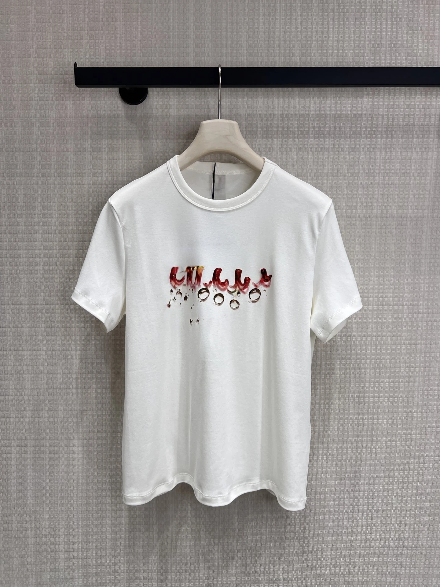 

New Liquid Gradient Letter Logo Print Artistic Loose Fit round Neck Pure Cotton Short Sleeve T-Shirt Women's Commute Style Su...