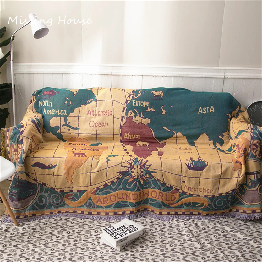 

World Map Designer Sofa Cover Chair Lounge Throw Blanket Tapestry Bedspread Outdoor Beach Sandy Towels Cape Multi-function