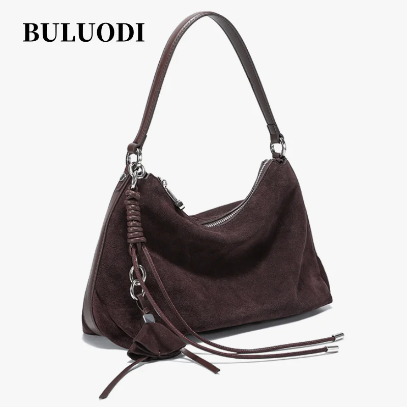 Sac en daim naturel pour femmes, sac design à la mode et luxueux, sacs à aisselles en cuir véritable, nouvelle collection automne et hiver