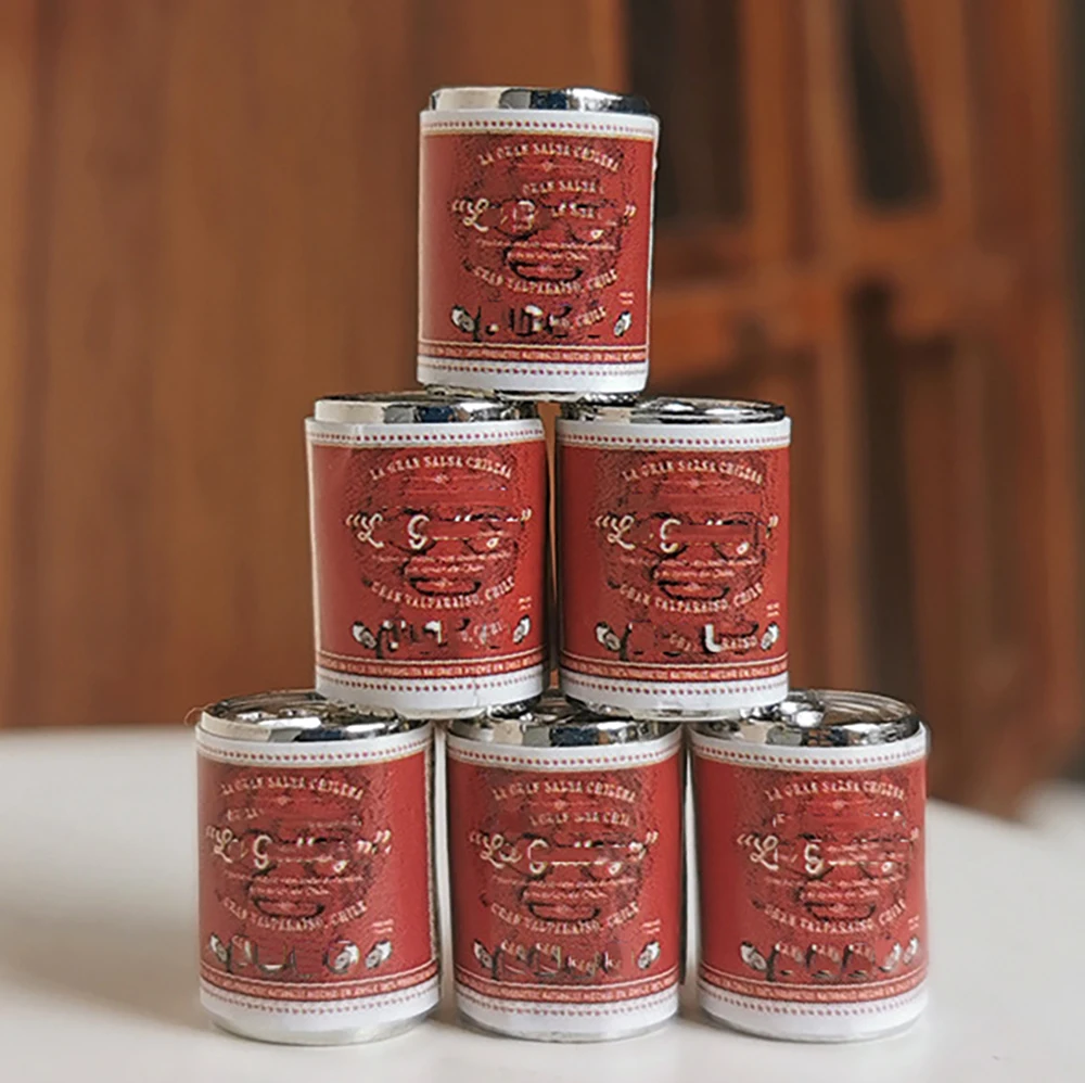 Accesorios para casa de muñecas, Mini modelo de condimentos enlatados, salsa de chile de ketchup en miniatura, decoración para casa de muñecas ob11 bjd, 6 uds., 1/12