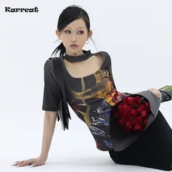 Karrcat Grunge Aesthetics Tops Cyber Y2k Print T-shirt Korean Fashion Tie Dye Chic T Shirt Vintage Harajuku Streetwear Japanese