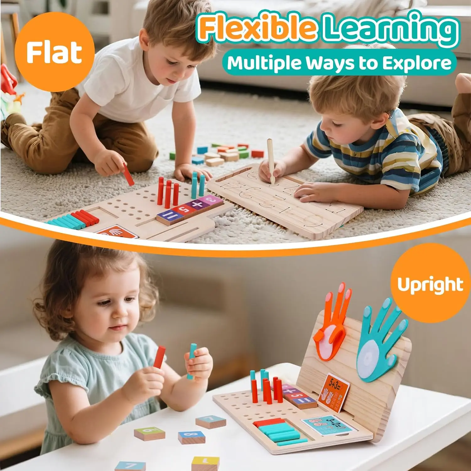Montessori brinquedos de madeira brinquedo dupla face contagem de dedo & número placa de rastreamento educacional aprendizagem matemática brinquedo para crianças pré-escolares
