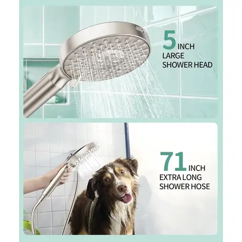 उच्च दबाव वियोज्य शावर हेड, 9 स्प्रे मोड और कठोर जल उपचार के लिए वॉटर सॉफ़्नर फ़िल्टर के साथ, ब्रश्ड निकल फ़िनिश 10 best sales फ़िल्टर के साथ शावर हेड - №5