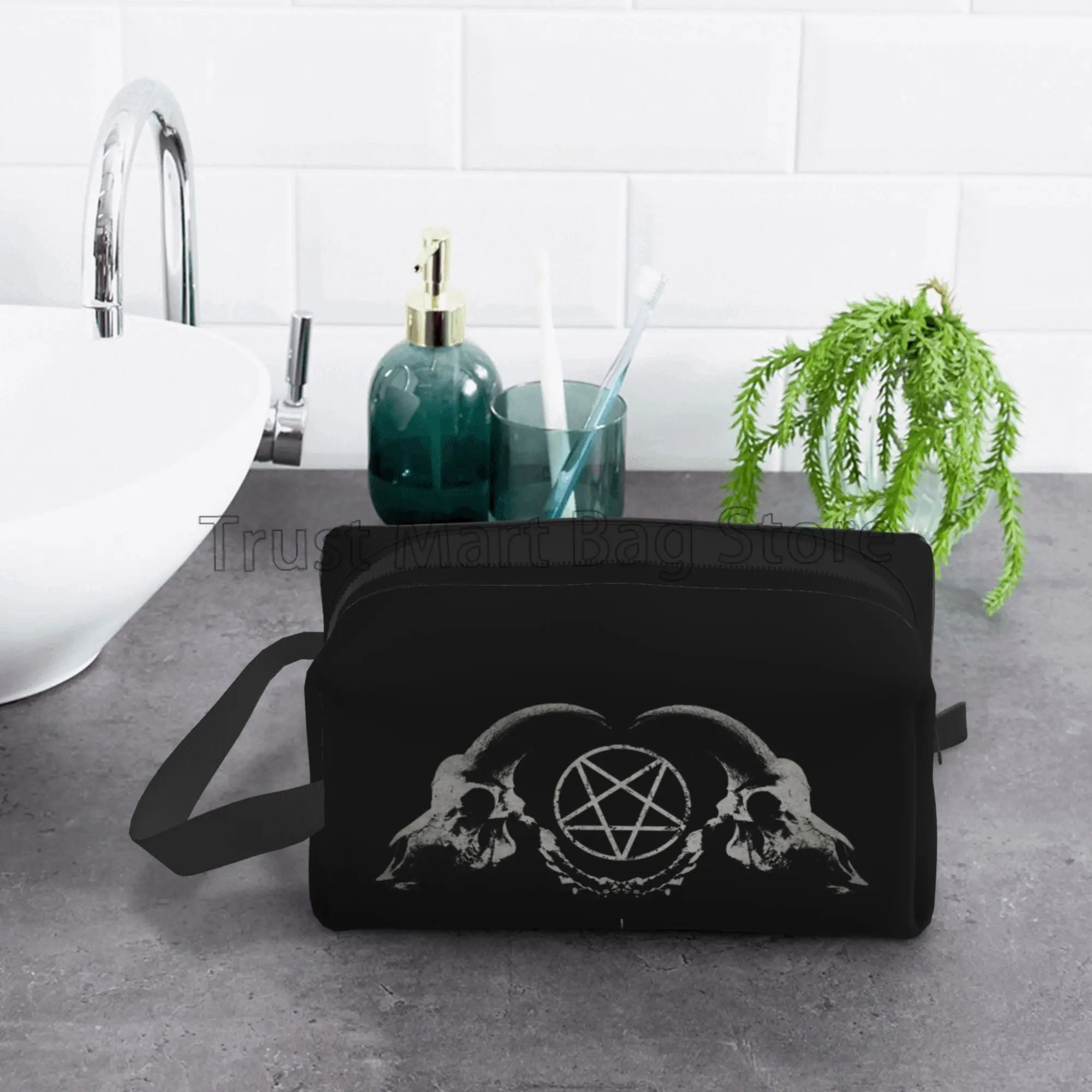 Pentagram Satantic Occult Church of Satan Goat Goth Storage Bags Unisex Portable Large Capacity Travel Cosmetic Bag Makeup Bag