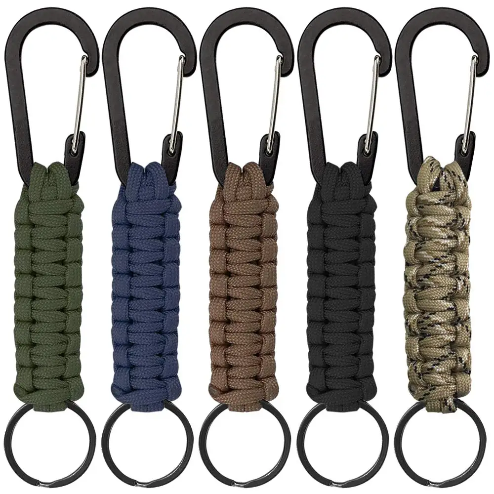 2Pcs Paracord Keychains with Carabiner, Braided Lanyard Ring Hook Clip for Keys Knife Flashlight Outdoor Camping Hiking Backpack