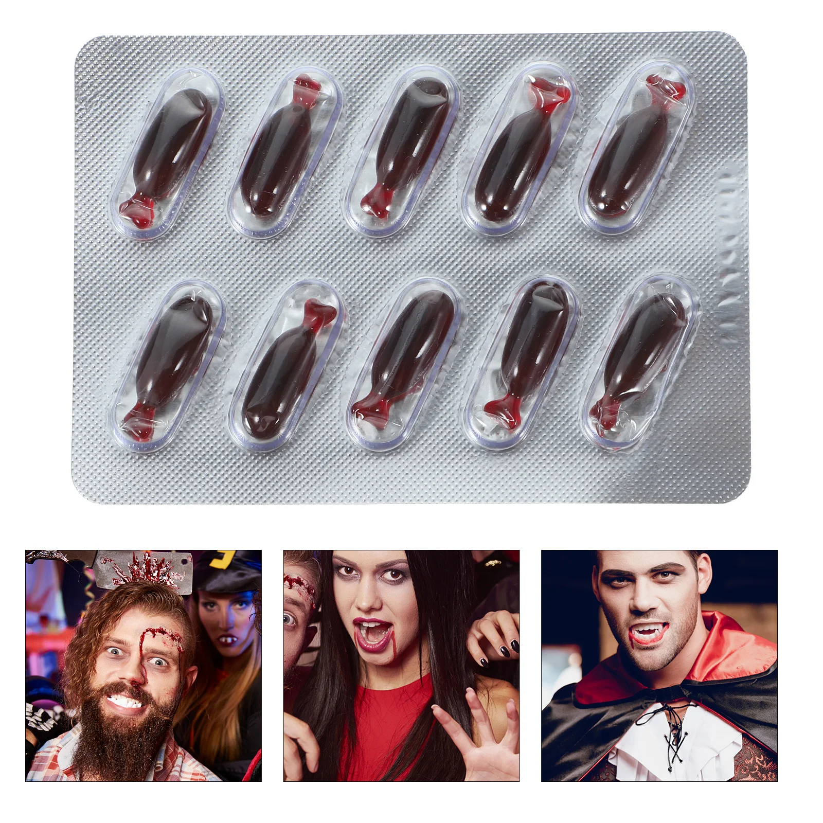 

1Set Faux Blood Capsules Edible Gelatin Core Realistic Bleeding Effect for Drama Movie Halloween Party Trick Favors
