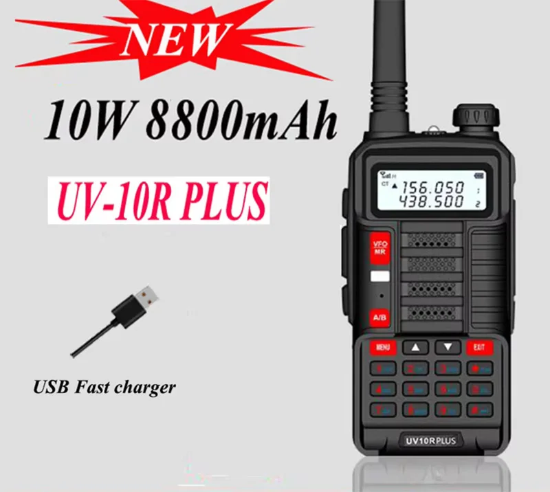 2025 Professional Walkie Talkie Baofeng UV-10R High Power 10W 8800mAh Dual Band Two Way CB Ham Radio USB Charging BF boefeng