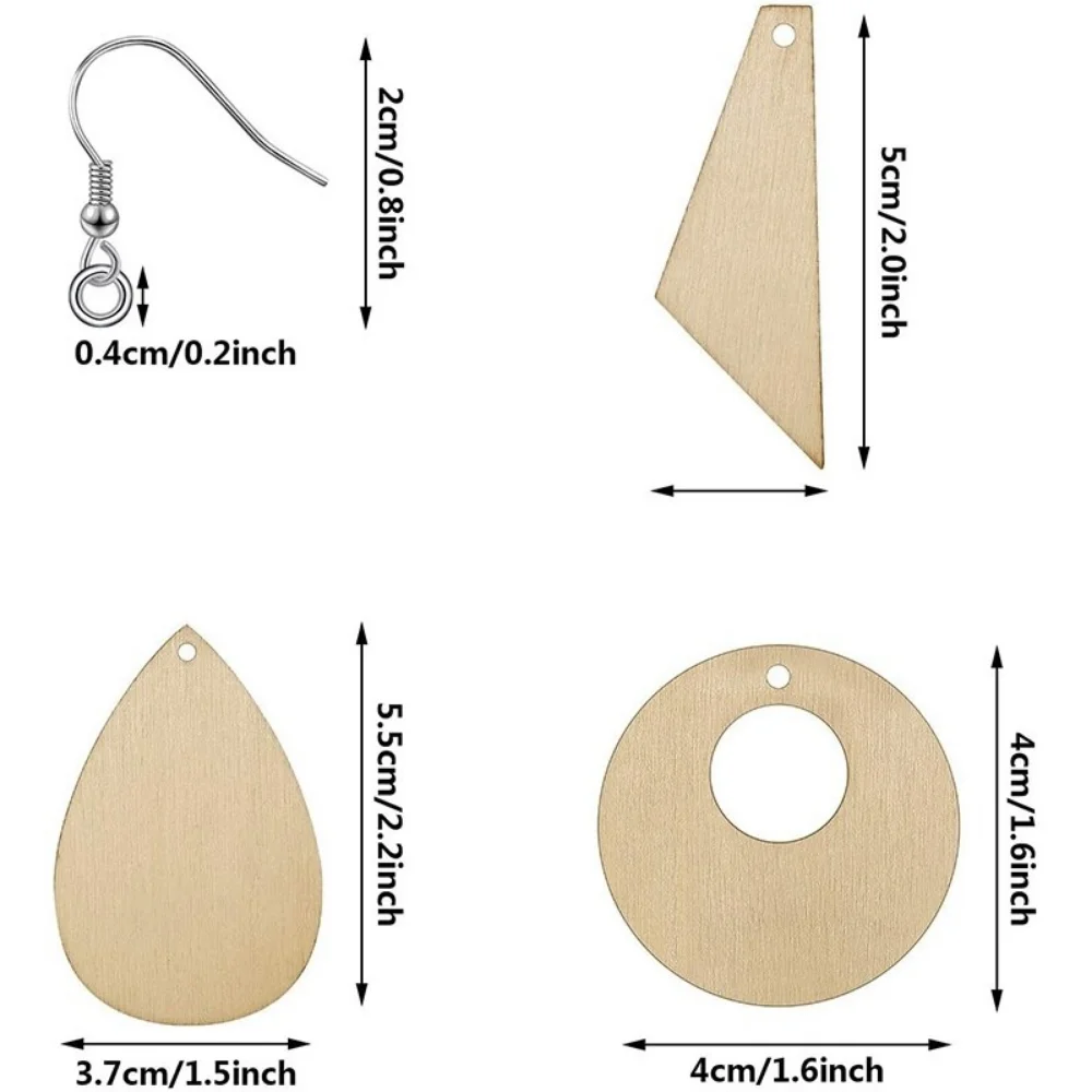 Kolczyki drewniane DIY domowe wesele puste łezka i stożek wycięte kolczyki akcesoria ręcznie malowany obrazek rzemiosło montażowe 60 sztuk/paczka