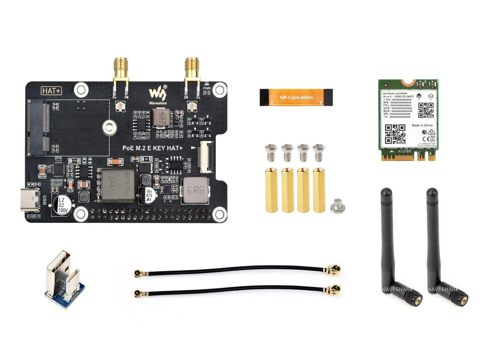 Adattatore PCIe a M.2 E KEY con funzione PoE per Raspberry Pi 5, compatibile con NGFF (chiave M.2 E) NIC wireless, Raspberry Pi 5 PC
