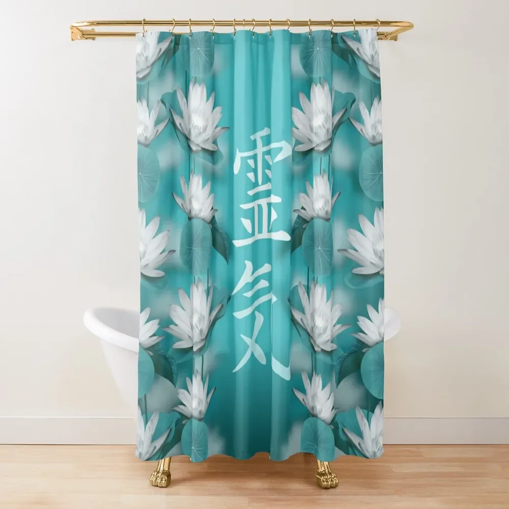 

Reiki Symbols- Lotus flowers on teal Shower Curtain For Bathroom Bathroom Deco Bathroom Accessorys Curtain