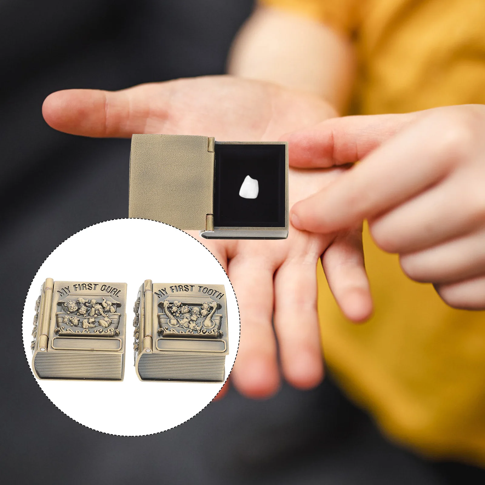 

2Pcs Baby Tooth Storage Boxes Metal Keepsake Cases Durable Flannelette Collect Milk Teeth Curl Organizers Kids First Tooth