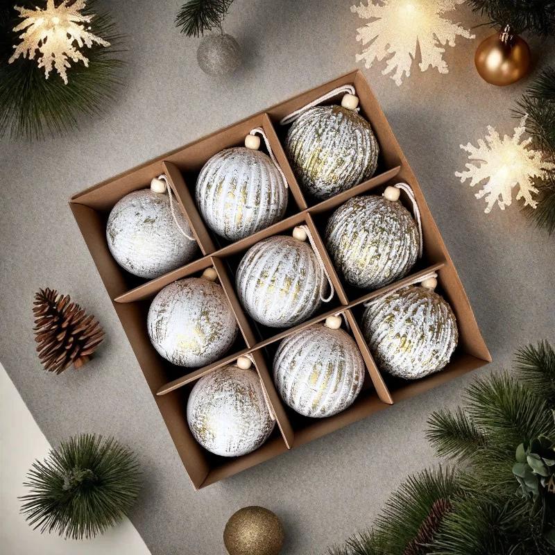 

8cm/9cm Non-Gold Powder Christmas Balls Decorations Gift Pack for Shopping Mall Christmas Tree Pendants New Christmas Decor