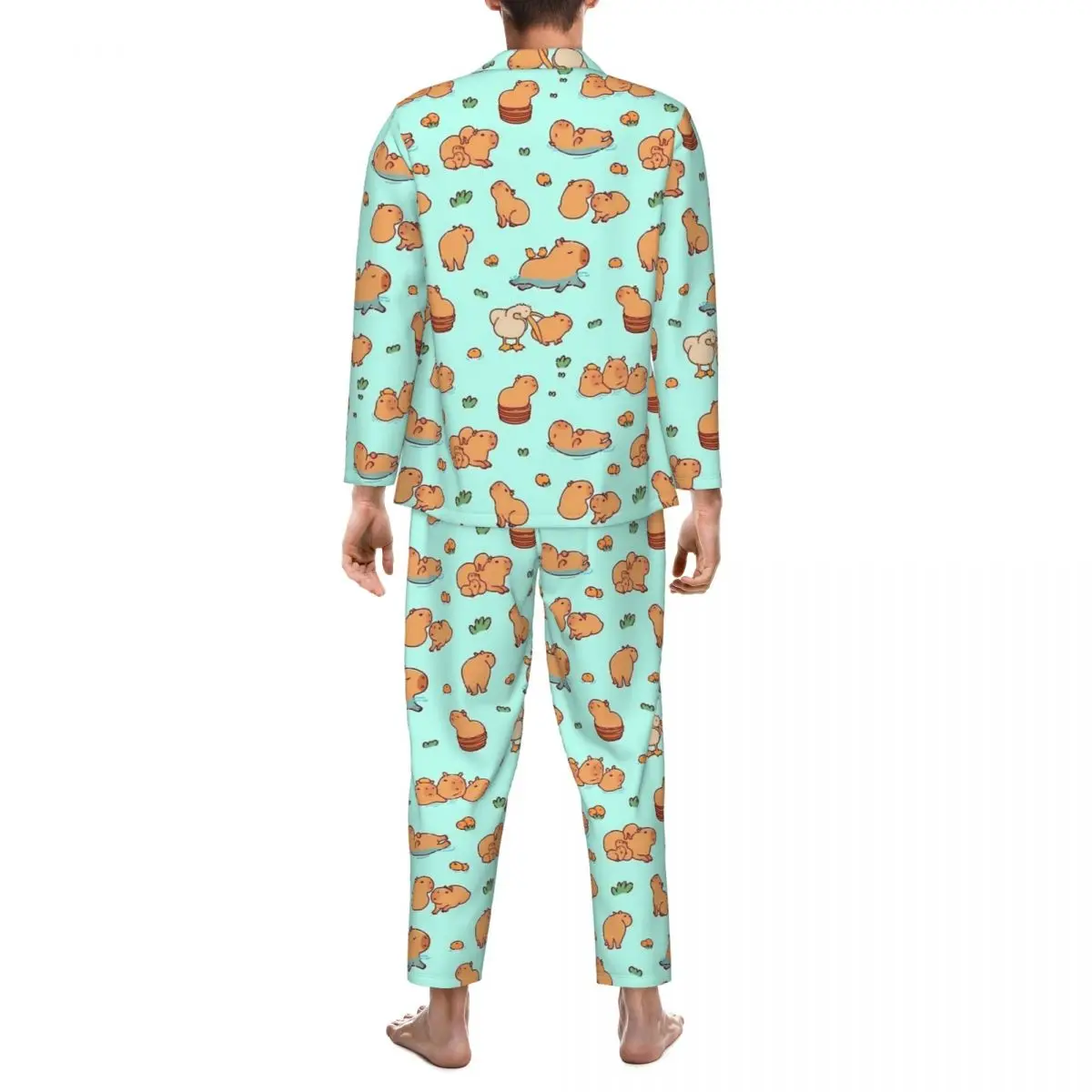 لطيف كابيبارا الفن منامة الرجال الحيوان طباعة مريحة غرفة نوم الخريف 2 قطعة عادية المتضخم مخصص المنزل البدلة #3