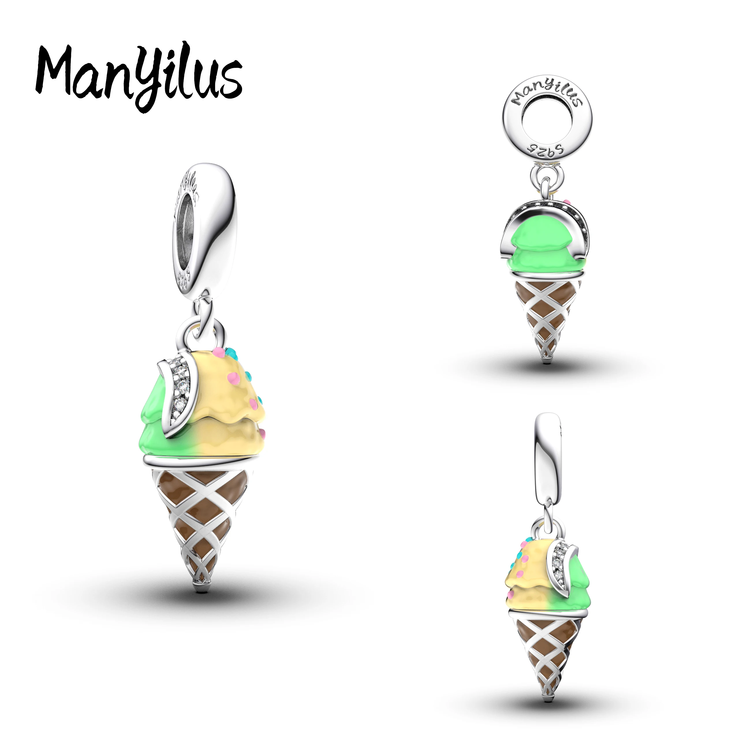 New S925 Sterling Silver Scoop Ice Cream Charms Pendant, DIY Beads for Original Bracelet Necklace Making Jewelry Gift for Women