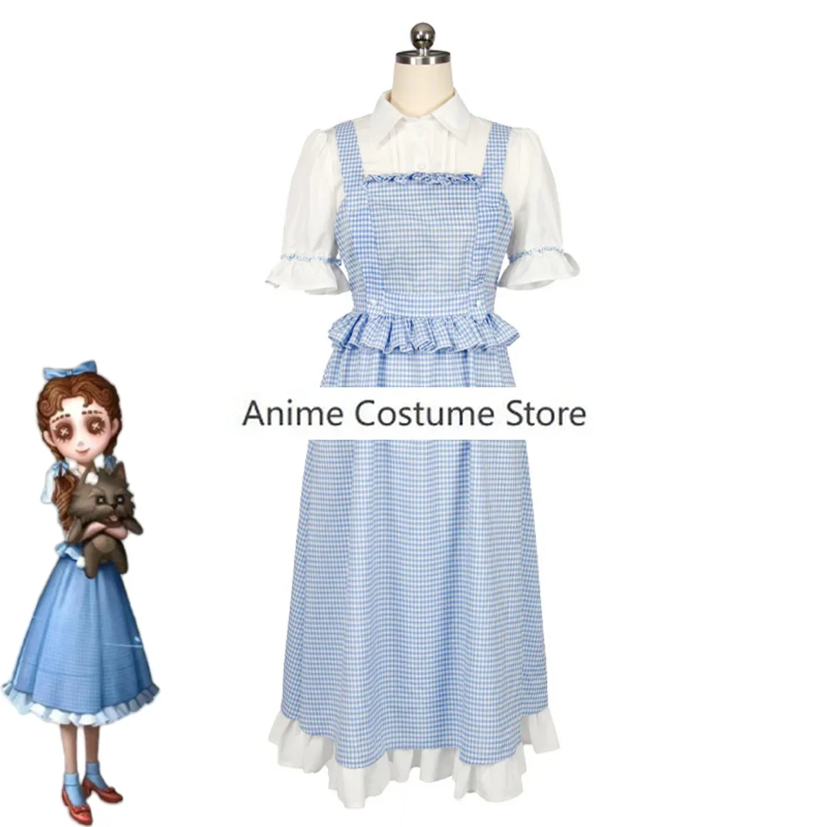 Disfraz de Anime para niña pequeña, traje de Cosplay con Peluca de vestido de celosía azul encantadora, traje Kawaii para Halloween