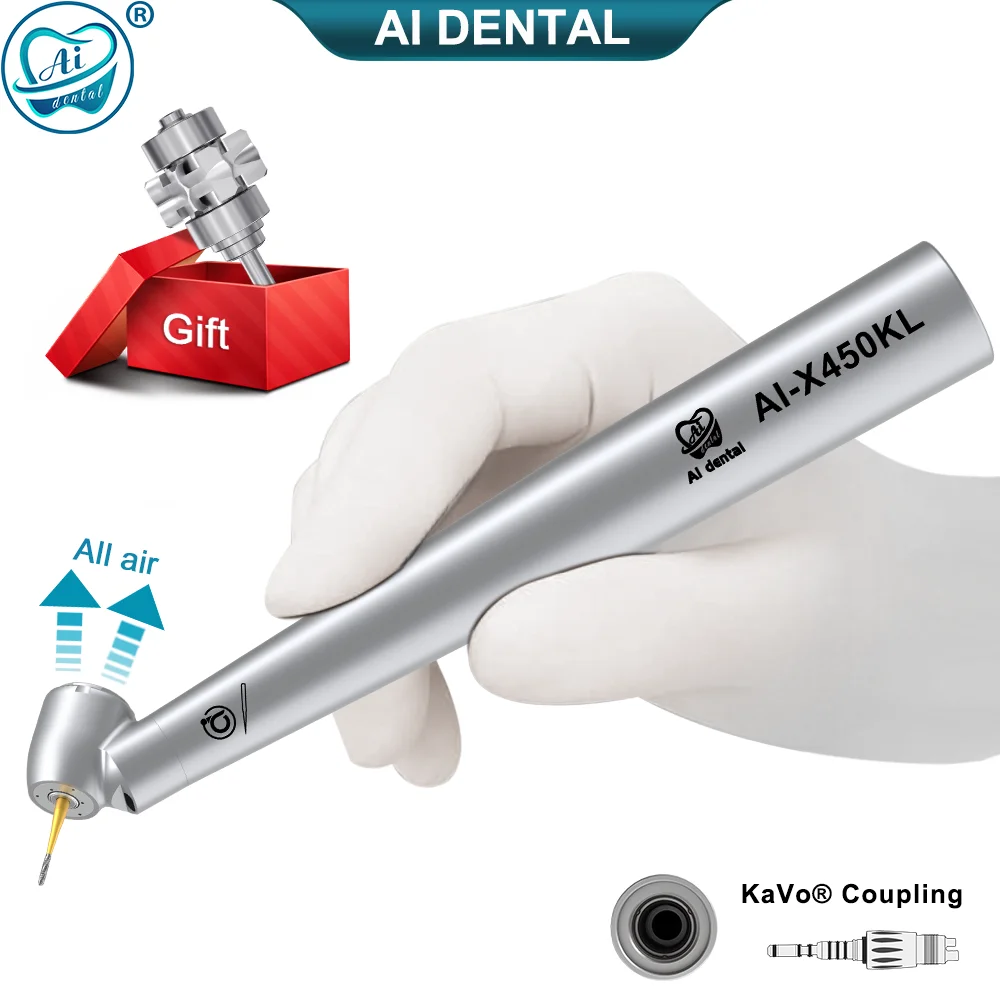 Dental Air turbine handpiece AI-X450KL 45 degree angle mini head connect KV type LED couplings high speed hand piece for FG burs