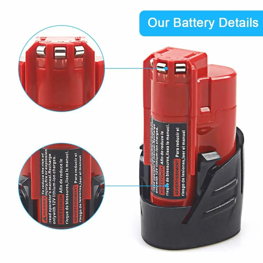 Batterie lithium-ion pour perceuse sans fil, outils électriques Milwaukee, 12V, 2,5 Ah, Eddie Ion, M12, 12V, M12 Gods, XC, 24.com, 48, 11, 2402, 2