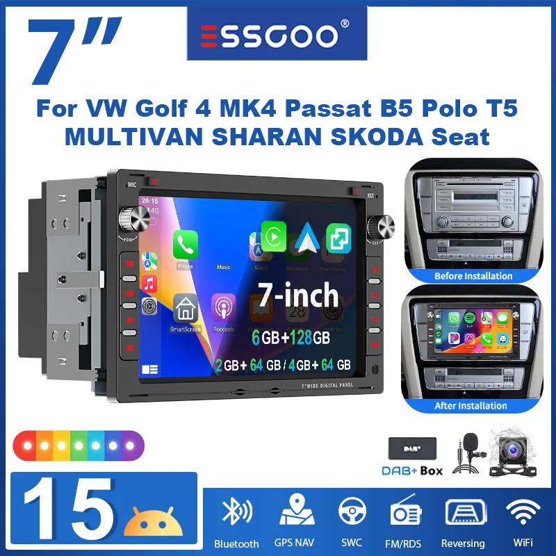 ESSGOO 9" Android15 2+32G 4+64G 4+128G für Mercedes Benz A Klasse B Klasse W169 W639 Vito Viano W906 Sprinter Autoradio kabelloses CarPlay Android Auto GPS Navigation RDS FM WIFI Bluetooth Mirror Link