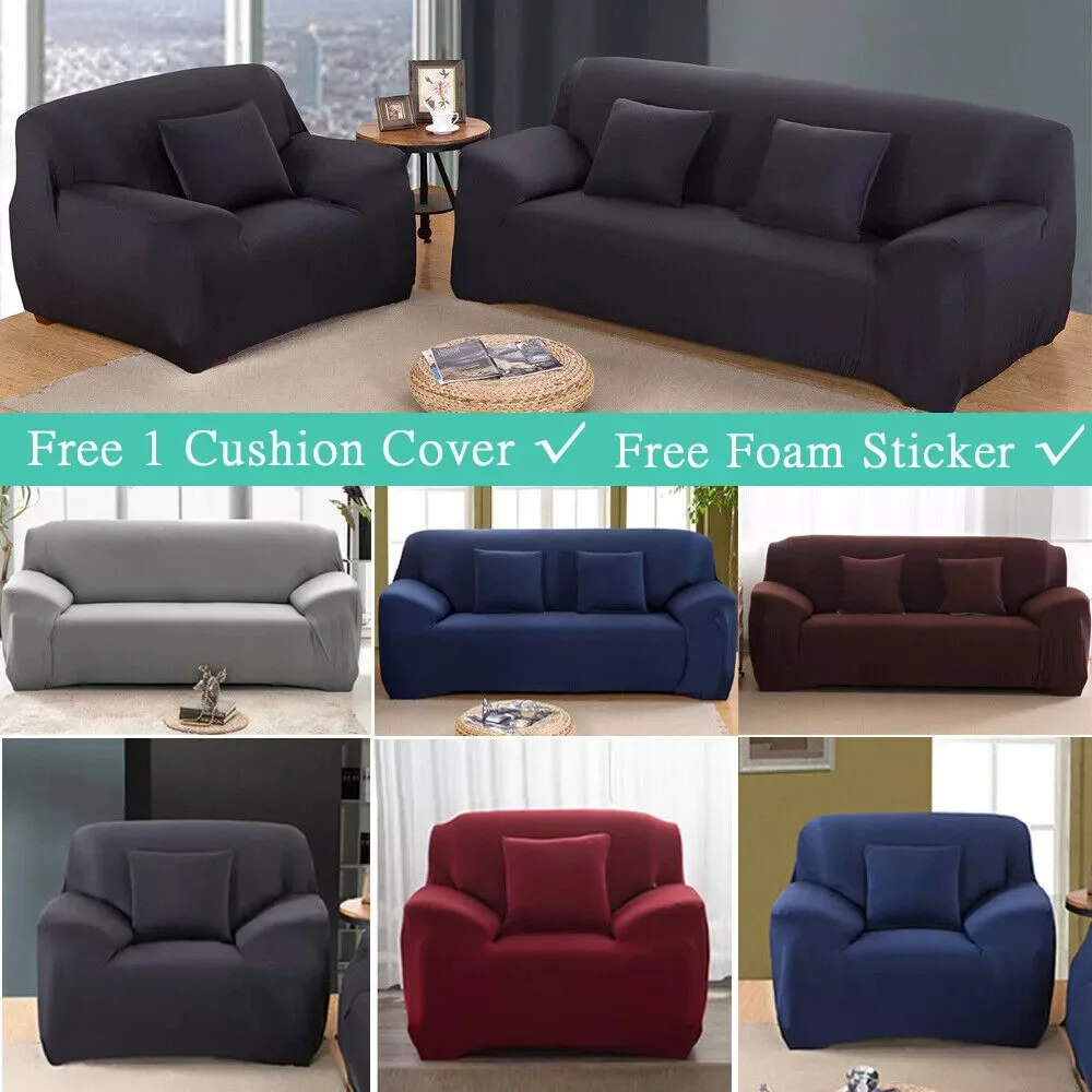 High Stretch Solid Color Sofa Covers for Living Room Lounge Protector 1 2 3 4 Seater Corner Couch Cover Recliner Slipcover