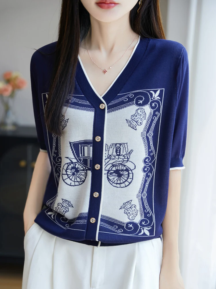 Nueva camiseta de moda de verano para mujer, Jersey fino y suave de punto para mujer, ropa de Lyocell de media manga, camisetas informales, blusas suaves