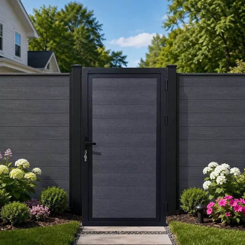 WPC Gate Slat Design Easy Assembly With Aluminium Alloy Frame Eco-Friendly WPC Sun Protection for Front Yard UV Resistant