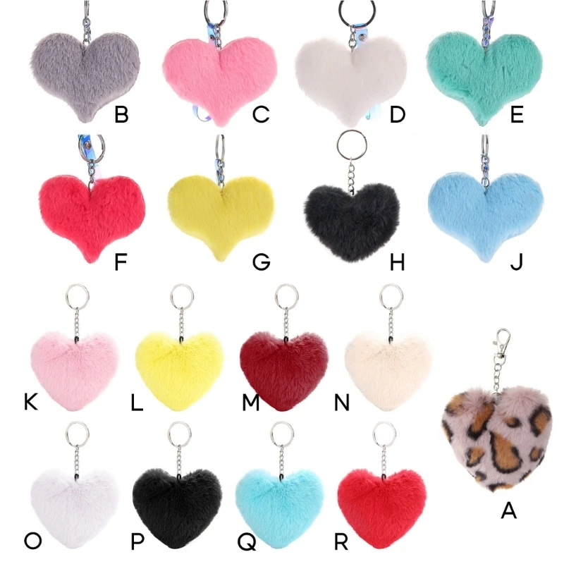 ArtificalFur Pom PomKeychain Faux Furlike Heart-shaped Keychain Car Keyring PompomKeychain Women Bag Pendant