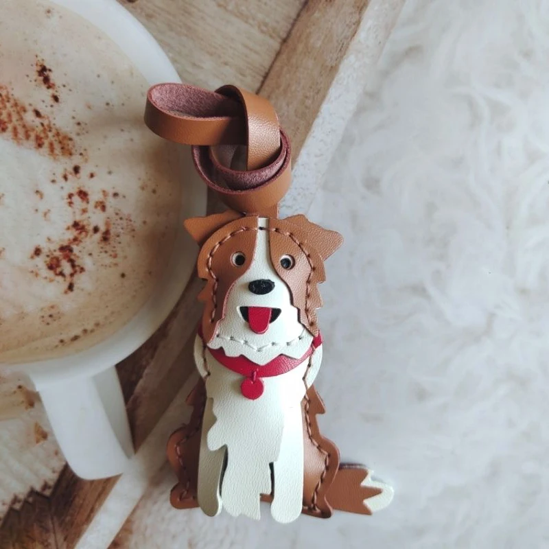 Cow Leather Handmade Border Collie Bags Charm Pendant Keychain Hanging Ornament Handbag Exquisite Decor Keyring Bag Accessories