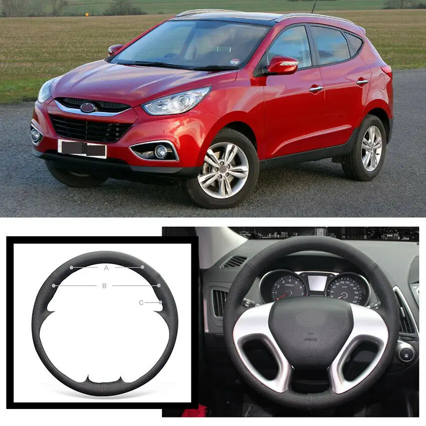 

DIY Customizable Hand-stitched Black Leather Car Steering Wheel Cover For Hyundai ix35 Tucson