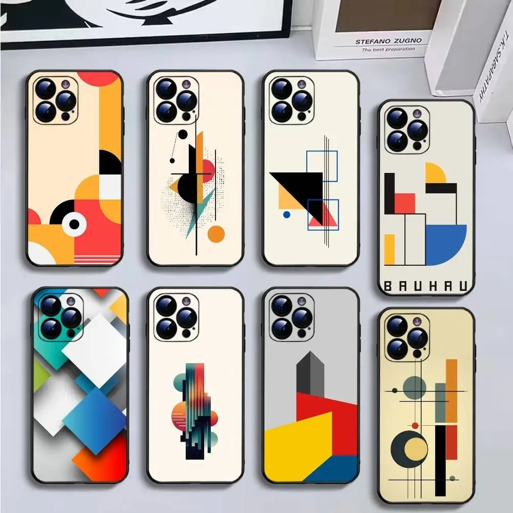 

Geometric Bauhaus art Phone Case For iPhone17,16,15,14,13,12,11 Plus,Pro Max,Soft Black Cover