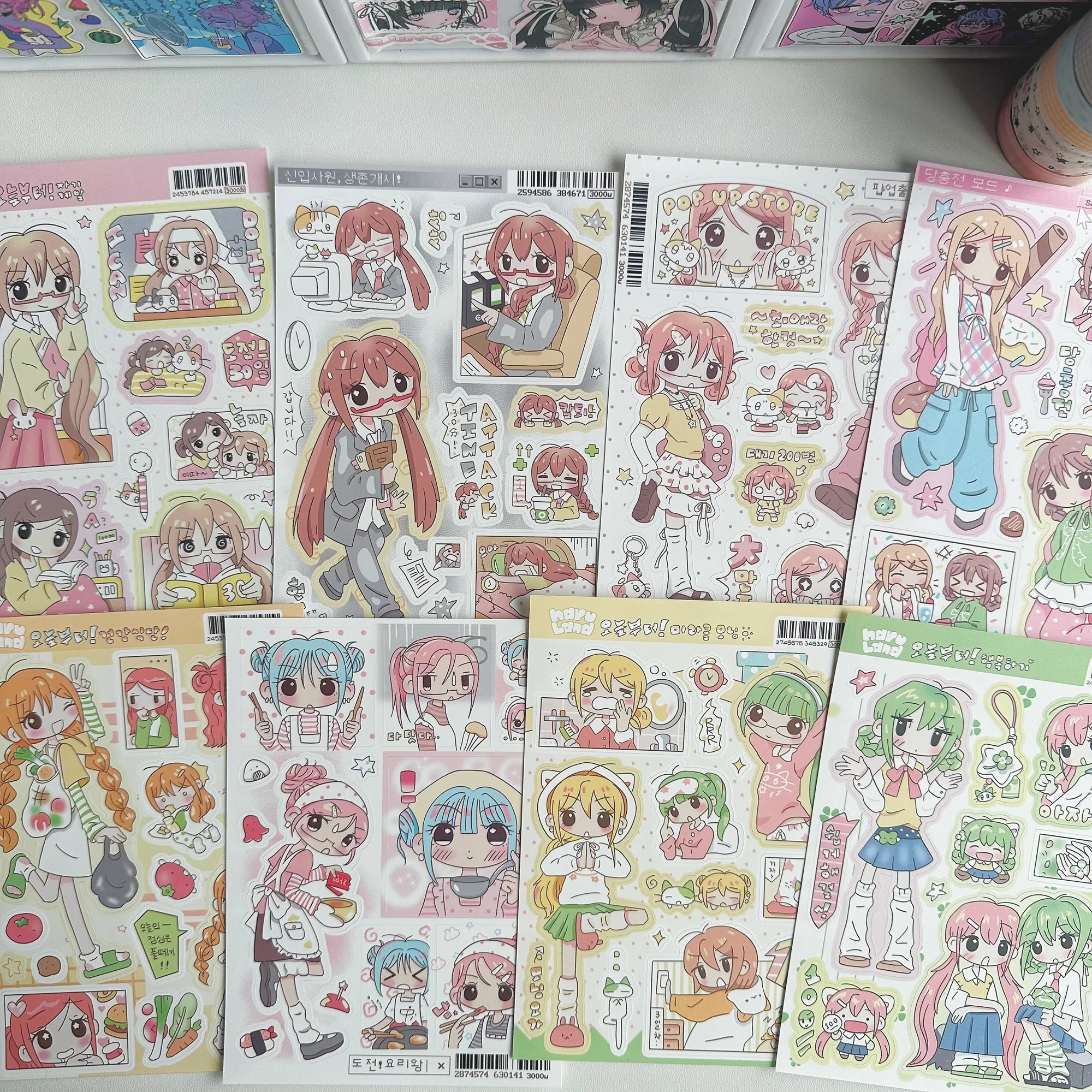 1/8PCS Korean Cute Cartoon Girl Character Stickers Hand Account Diary Scrapbook DIY Decorative Cartoon Waterproof Stickers