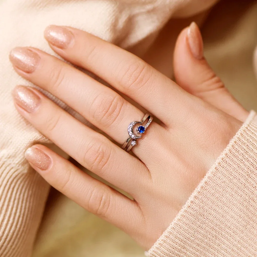Moon And Star Stackable Ring With Gift Box and Card Fashion Zircon Women Girl Rings 2024 Dropshipping