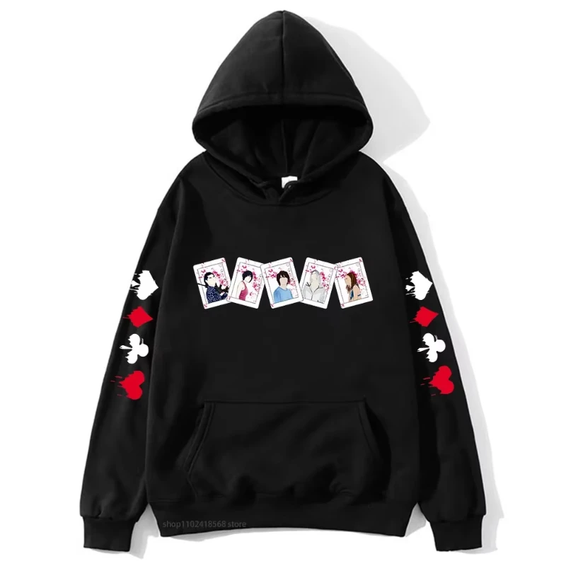 أليس في بوردرلاند هوديس للرجال النساء شخصيات بطاقات البلوز Y2k سوداديرا الذكور الملابس Y2k هوديي الشارع الشهير Harajuku