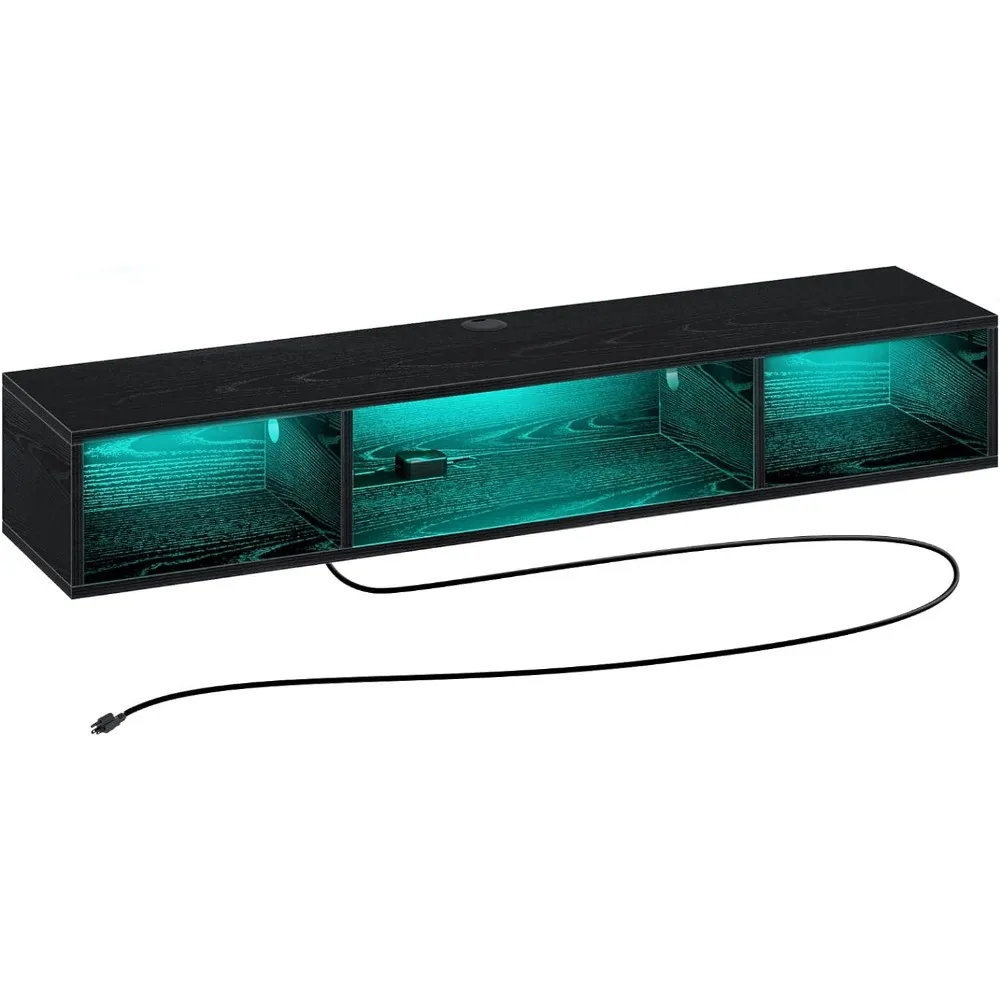 

Rolanstar TV Stand with Power Outlet, Floating TV Stand with RGB Lights, 47.2" Wall Mounted TV Shelf, Black Media Console with S