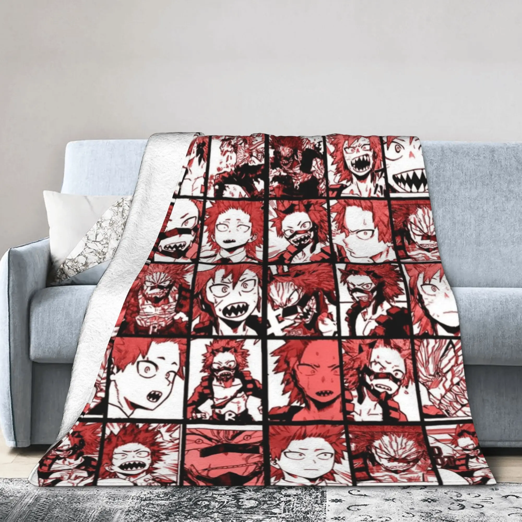 Boku No MHA Anime Kirishima Plush Blankets Collage Throw Blanket for Bed Sofa Couch 200x150cm Plush Thin Quilt,