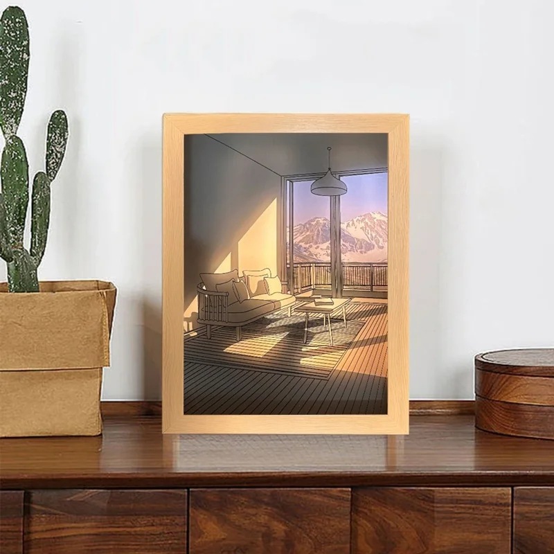 Creativity Night Light Simulation Gift Sunset Mood Photo Frame Lamp INS Anime Painting Led Lights Decoration Lighting