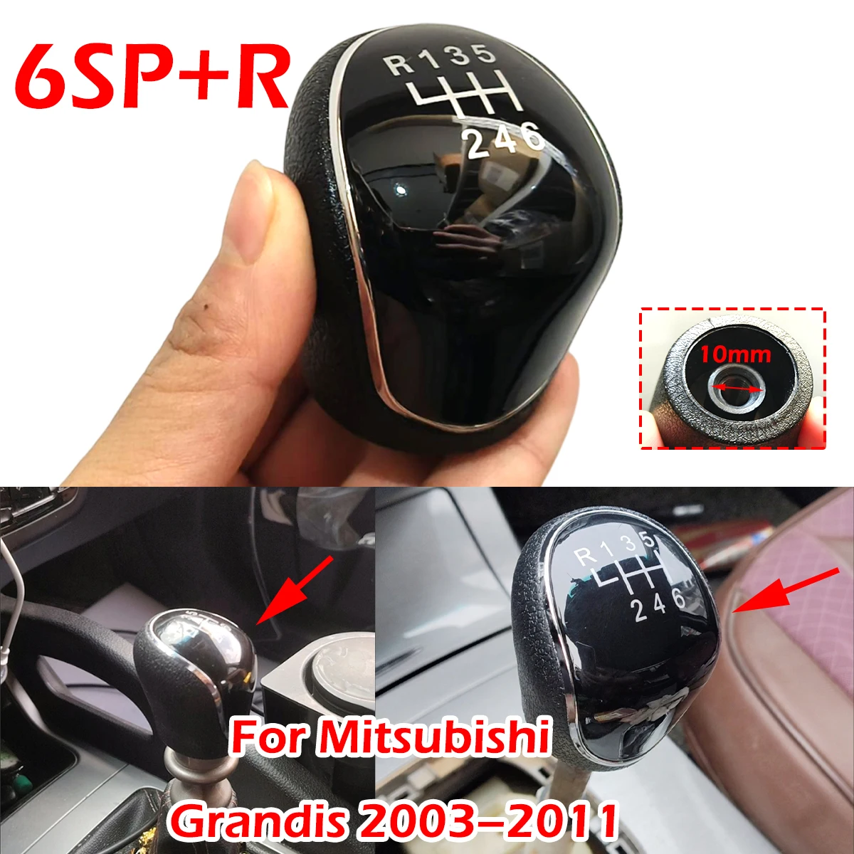 6SP+R MT Gear Shift Knob For Mitsubishi Grandis Space Wagon M10 Chrome Pen Style Shifter Handball for Manual Transmission Cars