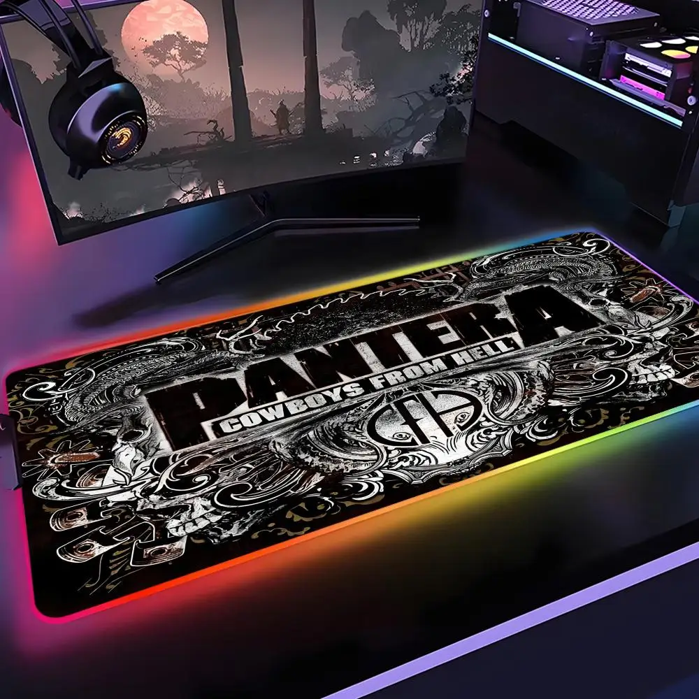 Rock Band P-pantera Heavy Mental Mouse Pad Gamer Rgb Desk Mat Back Light Led Setup Gaming Accessories Deskmat Big Mousepad