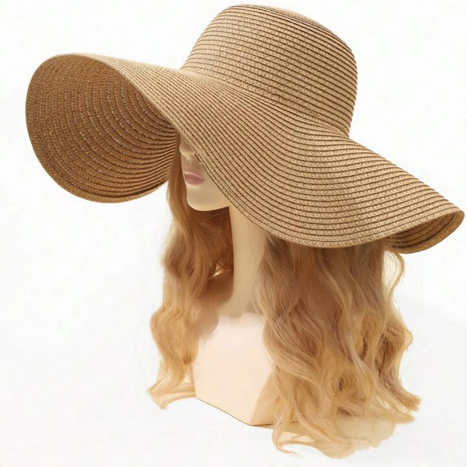 Damen Sonnenhut mit Breiter Krempe Strandhüte Sommer Mode Stroh Faltbarer Sonnenhut Chapeau Femme Strand UV-Schutz Kappe