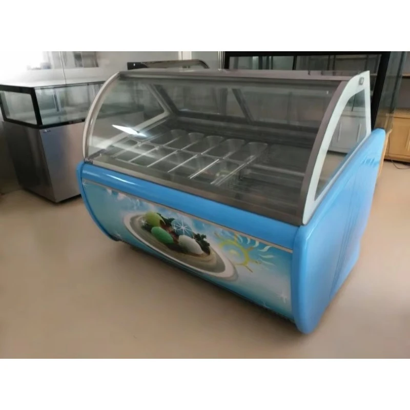 Customized Glass Ice Cream Display Cabinet Gelato Popsicle Display Showcase Freezer