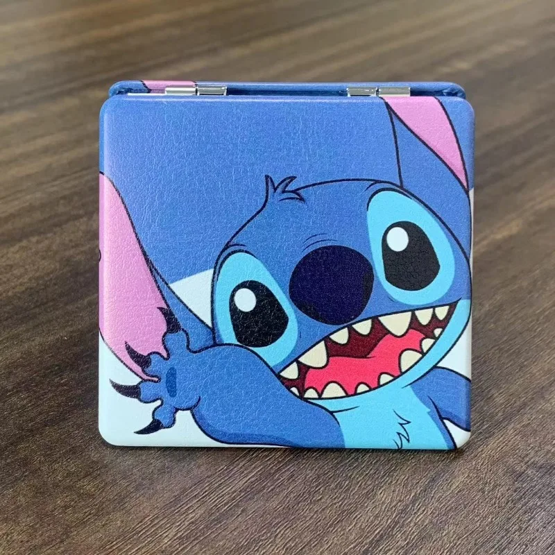 Kawaii MINISO Lilo & Stitch لطيف طباعة المرايا الكرتون غرزة أنيمي للطي مرآة لوضع مساحيق التجميل المحمولة مرآة قابلة للطي هدية عيد