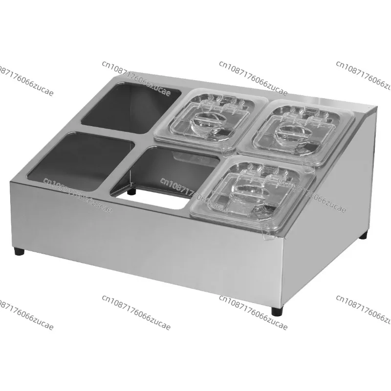 Stainless Steel 201 Seasoning Rack, Double Row 1/6 Part Tray Rack Small Material Table Sauce Table Can Be Customized with Cover