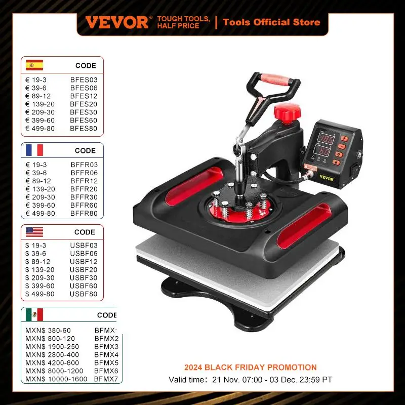 VEVOR Heat Press Machine Sublimation Kit 15 X 12 Inch 11 In 1 Double Tube Heating Transfer for Mugs Case Cups Plate Print