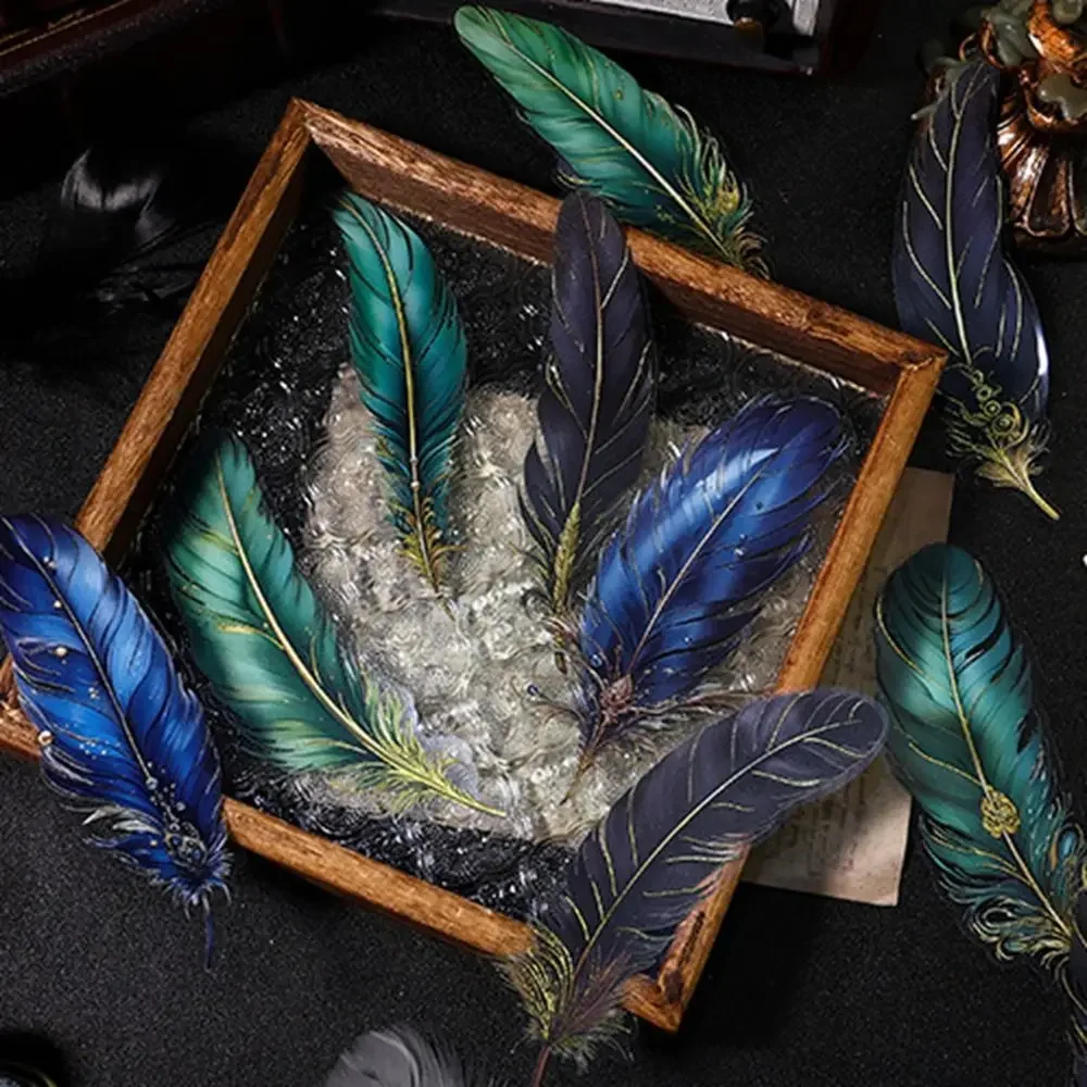 PET Feather Stamping Sticker Retro Gilded Feather Handbook Sticker Hand Decoration Waterproof DIY Decoration Sticker