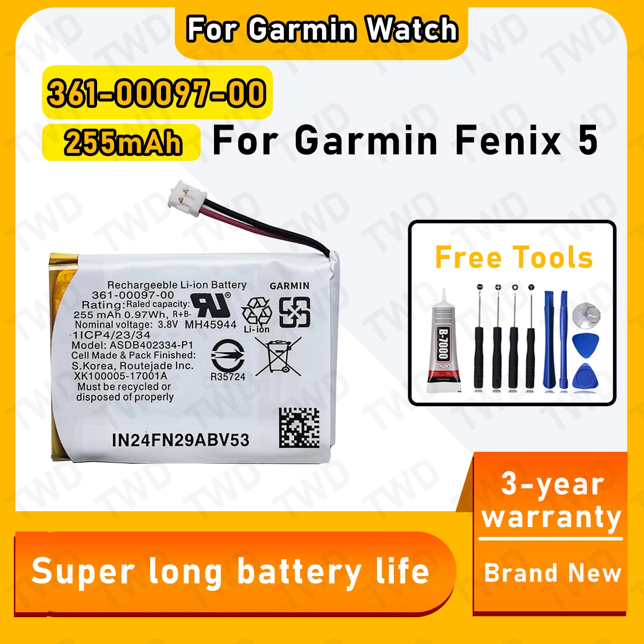 

361-00097-00 Аккумулятор большой емкости 255 мАч для часов Garmin Fenix 5 SmartWatch, новые аккумуляторы высокого качества + бесплатные инструменты